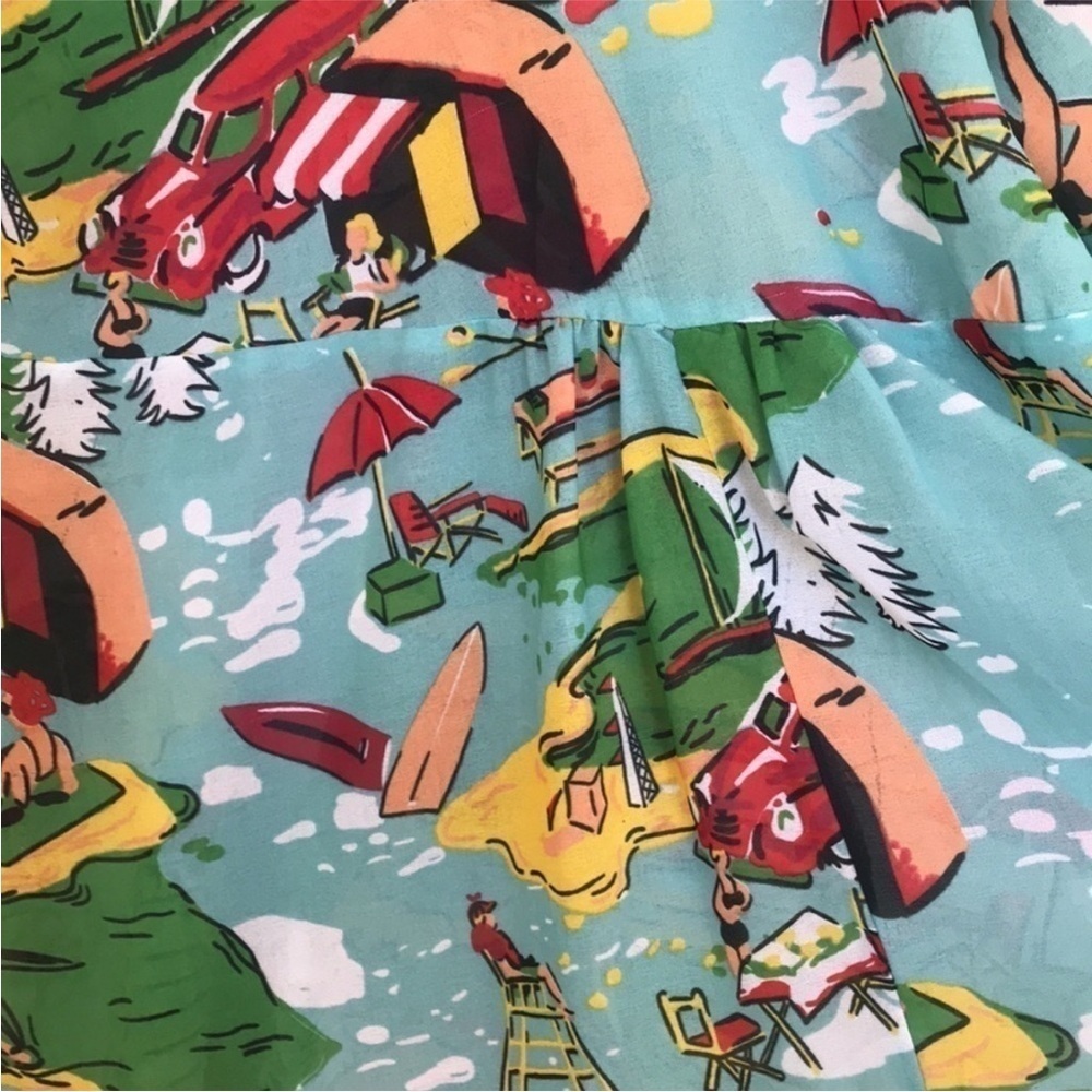 Riachuelo Daslu Scenic Beach Print V Neck Blouse Top - Picture 4 of 8
